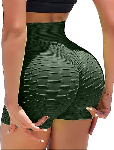 KIWI RATA Scrunch Booty Shorts for Women Workout Gym Butt Lifting Yoga Sexy Textured Short Hot Pants - Green - X-Large