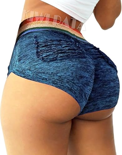 KIWI RATA Scrunch Booty Shorts for Women High Waisted Yoga Shorts Sexy Rave Bottoms Butt Lifting Short Hot Pants - X-Large - #2 Dark Blue