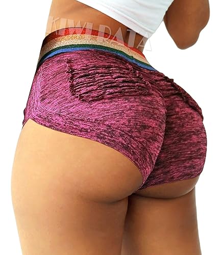 KIWI RATA Scrunch Booty Shorts for Women High Waisted Yoga Shorts Sexy Rave Bottoms Butt Lifting Short Hot Pants - X-Large - #2 Neno Pink