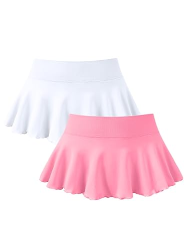 OQQ Women 2 Piece Mini Skirts 2 in 1 Flowy Sexy Basic Stretchy Flared Casual Skirts - X-Large - White Candypink