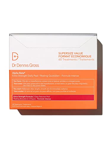Dr Dennis Gross Alpha Beta Extra Strength Daily Peel: for Oily Skin, Uneven Tone or Texture, Wrinkles or Enlarged Pores (60 Treatments) - 60 Count (Pack of 1)
