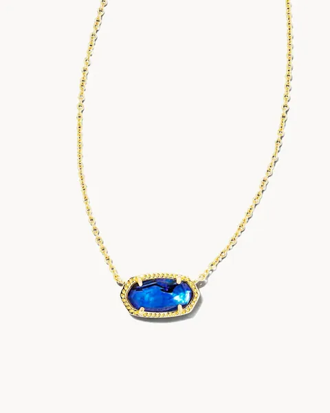 Elisa Short Gold Pendant Necklace in Navy Abalone