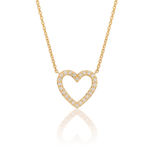 Gold Heart Necklace With Diamonds - 14K Rose Gold