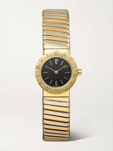 STEPHANIE WINDSOR + BVLGARI Vintage 1990s Tubogas Automatic 23mm 18-karat white, yellow and rose gold watch | NET-A-PORTER