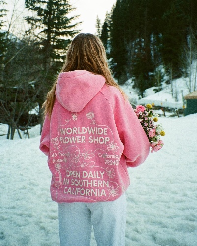 "Flower Shop" Oversized Lux Hoodie in Vintage Washed Pink | Medium