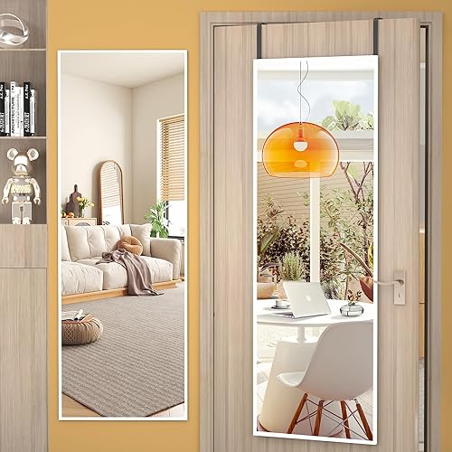 Hasipu Door Mirror Full Length, 51 x 16 Inch Full Body Wall Mirror Over The Door Hanging Mirror for Bedroom, Living Room, Cloakroom - White - 51" x 16"
