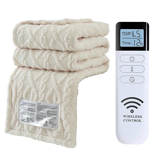 XINIUSLEEP Heated Blanket Electric Blanket - Heating Blanket with Wireless Remote Controller, 5 Heat Level Setting, 5 hrs Timer Auto-Off Tufted Flannel Sherpa Electric Throw (Beige, 50"×60") - Beige - Throw(50"x60")