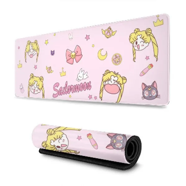 Cute Pink Moon Mouse Pad Large Kawaii Anime Mousepad Pink Gaming Mouse Mat Non-Slip Rubber Base Computer Laptop Desk Pad Accessories 31.5 X 11.8 inch