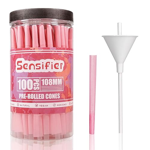 100 PACK Pink Pre Rolled Cones| King Size Rolling Paper Cone 108MM with Loader and Packing Sticks