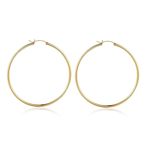 Gold Hoop Earrings for Women, 14K Real Gold Steling Silver Post Hypoallergenic Hoops Earrings Lightweight Small Gold Hoops Earrings 13-60mm - 2pcs-60mm-Gold