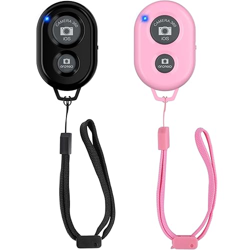 Wireless Camera Remote Shutter for Smartphones (2 Pack), Zttopo Wireless Phone Camera Remote Control Compatible with iPhone/Android Cell Phone - Wrist Strap Included Black&Pink - Black+Pink