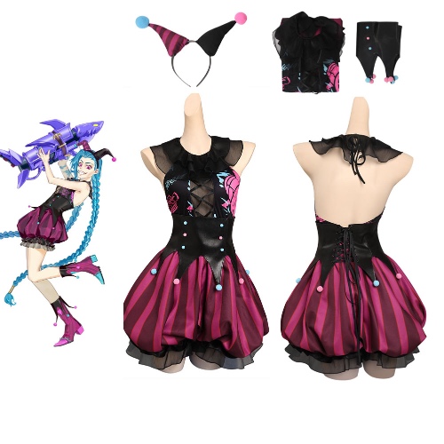 Arcane: LOL Jinx Cosplay Costume Clown Dress women girls Outfits Halloween Carnival Suit