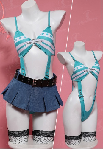 Nami Derivative Sexy Lingerie Costume Halloween Cutout Bodysuit and Mini Skirt Set with Belt Stockings Outfit