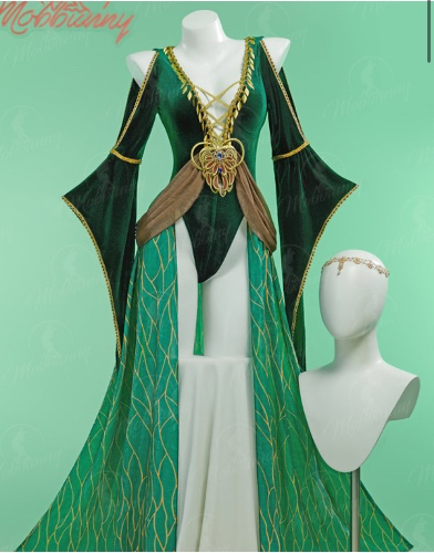 Triss Derivative Sexy Lingerie Bodysuit Green Medieval Style Deep V Bodysuit with Headpiece