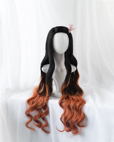 Uwowo Anime Nezuko Cosplay Wig 95cm Long Wavy Black Orange Gradient Wig