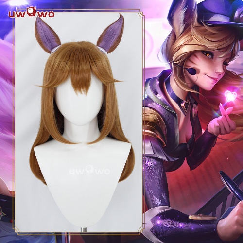 Uwowo League of Legends/LOL: Pop Star Ahri Fox 2023 ASU Cosplay Wig Long Brown Hair With Ears - Wig+Ears
