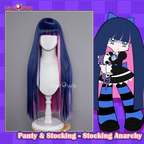Uwowo Anime Panty & Stocking with Garterbelt Cosplay Wig Stocking·Anarchy Blue And Pink Long Hair