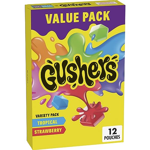 Gushers Fruit Flavored Snacks, Strawberry and Tropical Flavors, 12 ct - Strawberry, Tropical - 0.8 Ounce (Pack of 12)