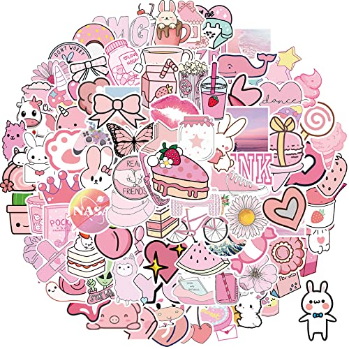 100PCS Cute Pink Stickers for Water Bottles, Kawaii Aesthetic VSCO Stickers for Laptop Hydroflask Skateboard, Waterproof Vinyl Sticker Pack Christmas Gift for Kids Teens Girls - Pink