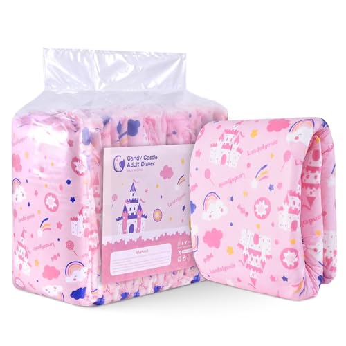 Landofgenie Adult Diapers Pink Printed Diaper Incontinence Underwear Large Overnight Diapers with Tabs 10 Pieces (Medium 28"-38") - Pink - Medium