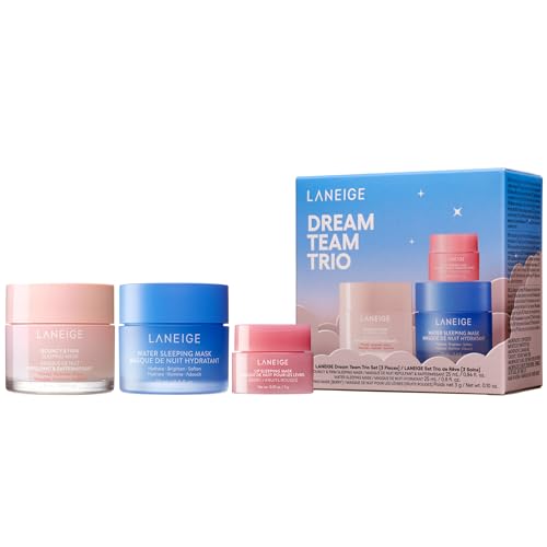 LANEIGE Water Sleeping Mask: Korean Overnight Mask, Squalane, Probiotic-Derived Complex, Hydrate, Barrier-Boosting, Visibly Smooth and Brighten - Dream Team Trio