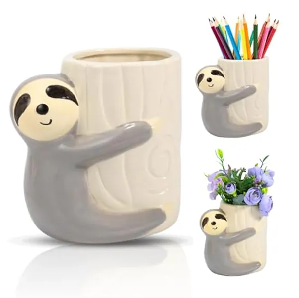 Sixdrop Sloth Utensil Holder - Kitchen Crock Storage Holder - Sloth Gifts For Women Holiday Decor - Glazed Ceramic Organizer - Sloth Birthday Party Supplies Accessories Decorations