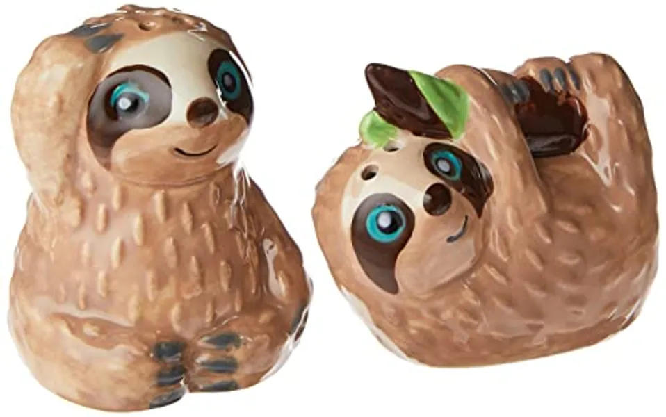 Boston Warehouse Slow Sloth Ceramic Salt & Pepper Salt and Pepper Shakers, 2 Count (Pack of 1), BROWN