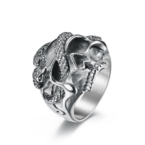 Skull Ring With Snake - Silver / 10