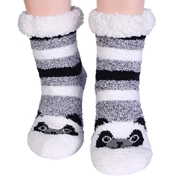 Jeasona Women’s Fuzzy Slipper Socks With Grippers Cozy Warm Cute Animal Gifts