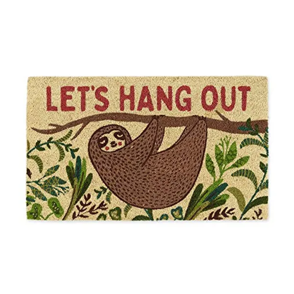 DII Fun Greetings Home Décor Indoor/Outdoor Natural Coir Fiber Doormat, 18x30, Hang Out Sloth