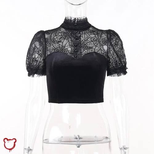 Gothic Crop Top - Elegant Black - Black / S