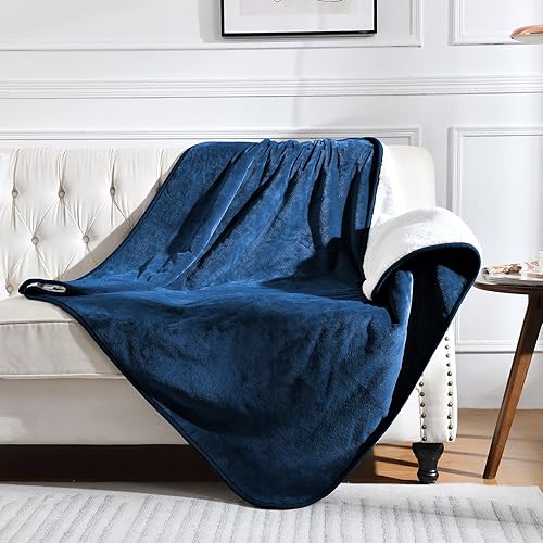 Yaning Waterproof Blanket for Bed Couch Sofa, Soft Liquid Pee Proof Pet Blanket for Dog Puppy Cat, Reversible Sherpa Fleece Blanket for Furniture Protector (Navy Blue, 50x60 inches) - 50x60 inches - Navy Blue