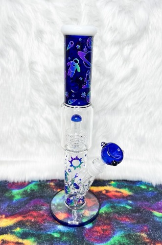 Blue Outer Space 16in Glass Water Pipe/Bong | Straight Tube