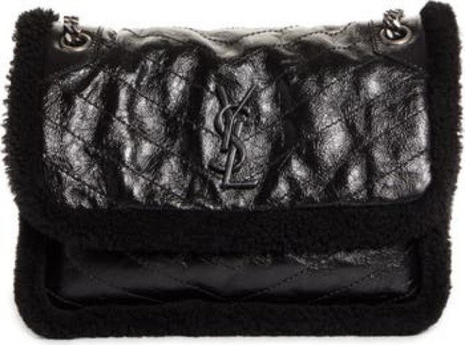 Medium Niki Genuine Shearling Trim Leather Shoulder Bag