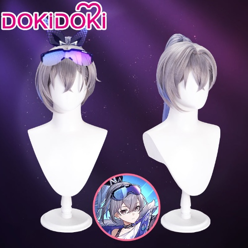 【Ready For Ship】DokiDoki Game Honkai: Star Rail Cosplay Silver Wolf Wig Sliver Blue Gradient Pony Tail | Silver Wolf