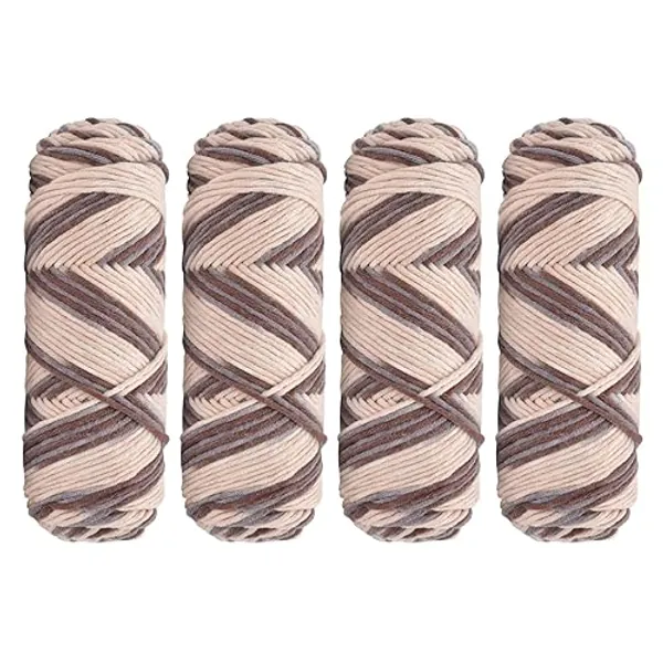 Crochet Knitting Yarn 4 x 100g Crochet Yarn Wool 8 Strands of Soft and Comfortable Milk Cotton Wool Double Knitting Yarn Multi-Colored Acrylic Crochet Yarn Set for Hats Doll (Beige + Brown) - Beige + brown