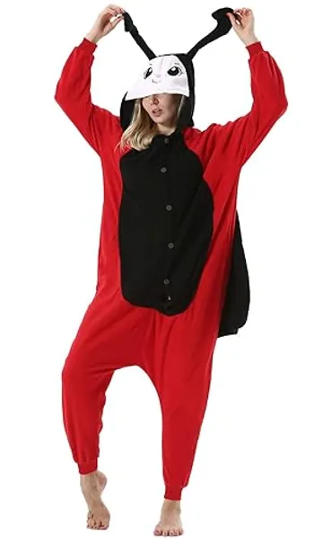 ULEEMARK Women's Adult Pajamas Unisex Animal Onesies Novelty Pyjamas Nightwear Halloween Homewear OnePiece Cosplay Costume Loungewear - XL - Ladybug