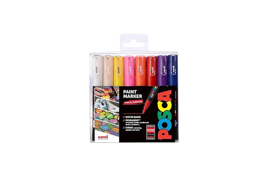 POSCA PC-1M Permanent Marker Paint Pens. Extra Fine Tip for Art & Crafts. Multi Surface Use On Wood Metal Paper Canvas Cardboard Glass Fabric Ceramic Rock Pebble Porcelain. Set of 16 Standard Colors