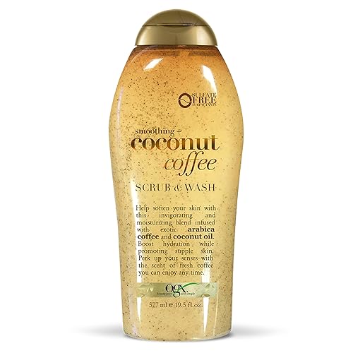 OGX Smoothing + Coconut Coffee Exfoliating Body Scrub with Arabica Coffee & Coconut Oil, Moisturizing Body Wash for Dry Skin, Paraben-Free with Sulfate-Free Surfactants, 19.5 Fl Oz - 19.5 Fl Oz (Pack of 1)