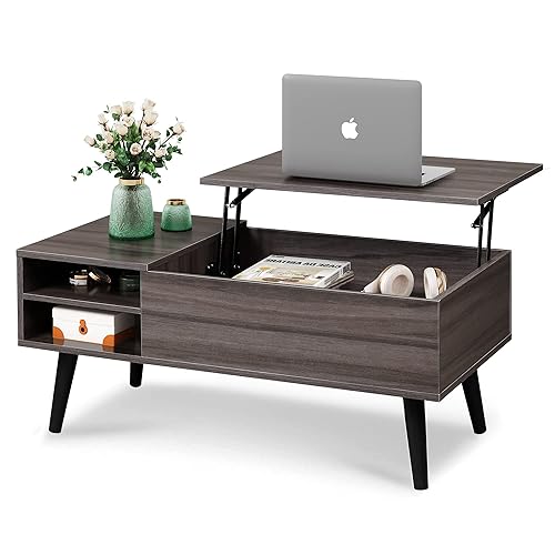 WLIVE Lift Top Coffee Table with Storage for Living Room,Small Hidden Compartment and Adjustable Shelf,Mid Century, Modern ,Wood,Grey - A-grey - 39.37"D x 19.69"W x 16.93"H