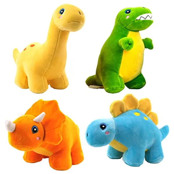 YOHAKI 4 Pack Plush Dinosaur Stuffed Animal, 10'' Soft Cute Plushies Dinosaur Playsets, Washable Stuffed Animal Toys Prefect Gift for Kids Boys, Girls on Birthday Dinosaur Themed Party Decorations