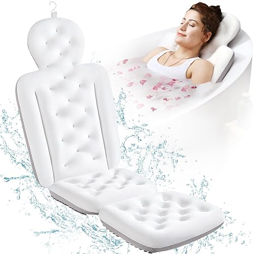 Full Body Bath Pillow for Bathtub, Thick Bathtub Cushion with Laundry Bag, Luxury Tub Pillow for Bath for Headrest Neck and Back Support White 51" x 16" - 51" x 16"