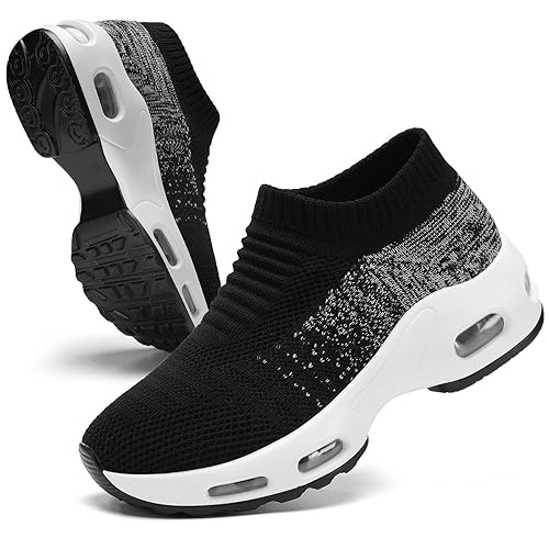 Women Walking Shoes Mesh Sneakers for Women Non Slip Shoes for Women Slip on Sock Sneakers Women Girls Nurse Loafers Light Weight Air Cushion Running Work Shoes - 5.5 - Black and White Mixed