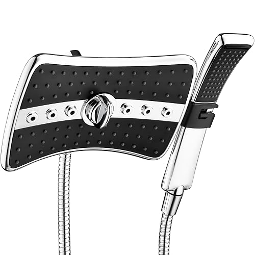BRIGHT SHOWERS Dual Shower Head Combo Set, Handheld Showerhead Rainfall Shower Head Combo with Black Face, 60 Inch Long Stainless Steel Shower Hose, Chrome - 2.5 Gallon Per Minute - Chrome