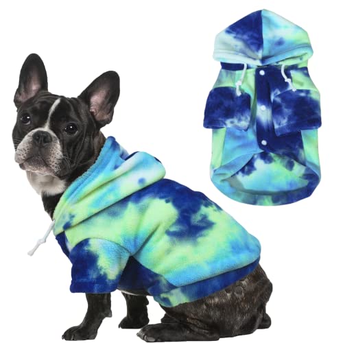 Mklhgty Tie Dye Dog Clothes Hoodie, Pet Winter Coat, Puppy Sweatshirts for Small Dogs Boy Girl - Blue - Medium
