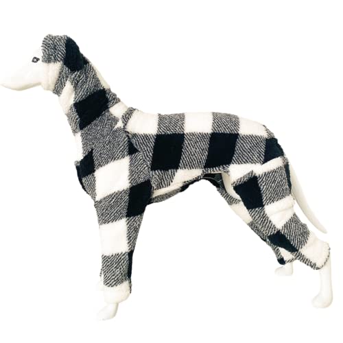 Greyhound Clothes - Dog Winter Warm Fleece Turtleneck Jumpsuit Long Sleeve Four-Leg Rompers Plaid Print Sweatshirt Outdoor Coat for Italian Greyhound Whippet Deerhound Bedlington Terrier (M,Black) - Medium - Black