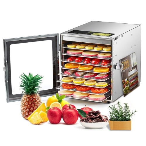 Cercker Food-Dehydrator Machine 8 Stainless Steel Trays, 500W Dehydrator for Herbs, Meat Dehydrator for Jerky, 190ºF Temperature Control, 24H Timer,Dehydrator for Fruits, Veggies, Yogurt & Dog Treats - 8trays dehydrator