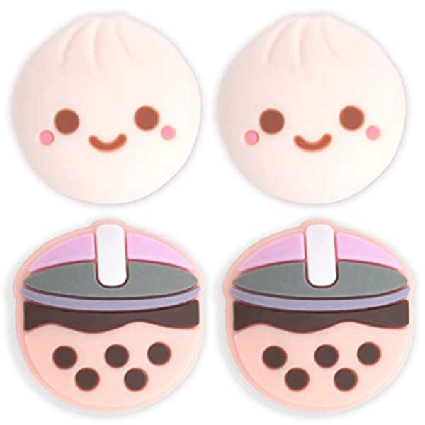 BelugaDesign Boba Dumpling Thumb Grips | Cute Food Pork Bun Face Bubble Tea | Kawaii Japanese Button Joystick Cap Cover | Compatible with Nintendo Switch Standard Lite OLED