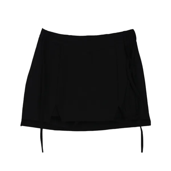 High Waist Pure Color Lace Up Split Skirt