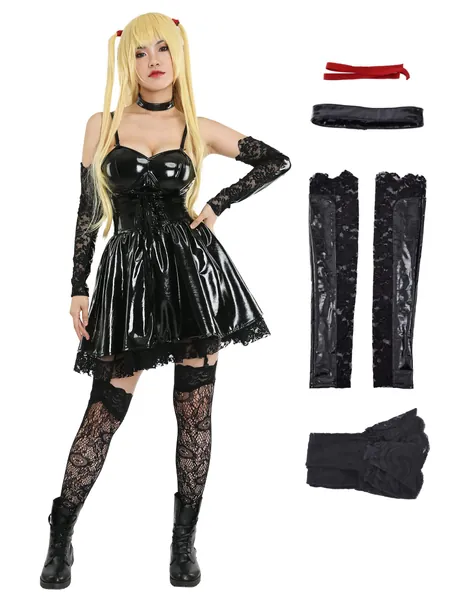 Coskidz Women's Goth Dress Dark Gothic Cosplay Costume Dress with Stockings Steampunk Halloween - Black Small